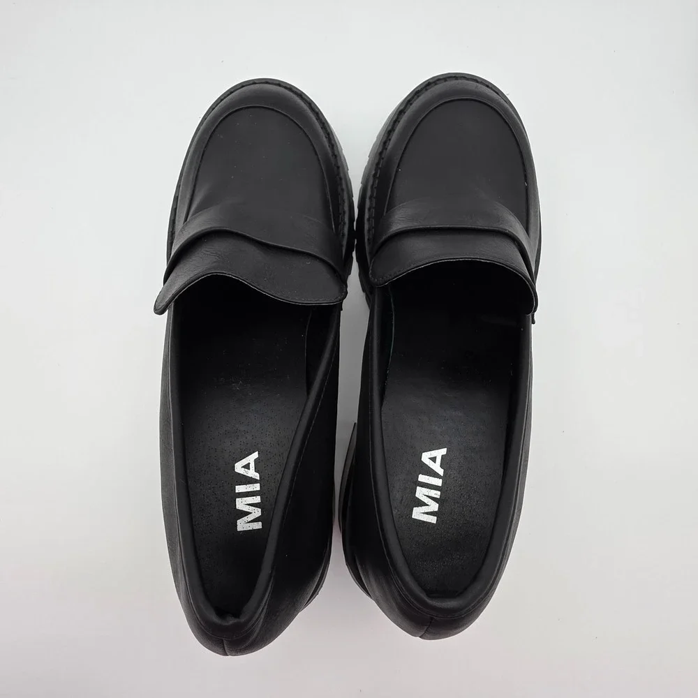 MIA Platform Penny Loafers Women 9 Black Chunky Heel 90s Style Bratz Goth Preppy